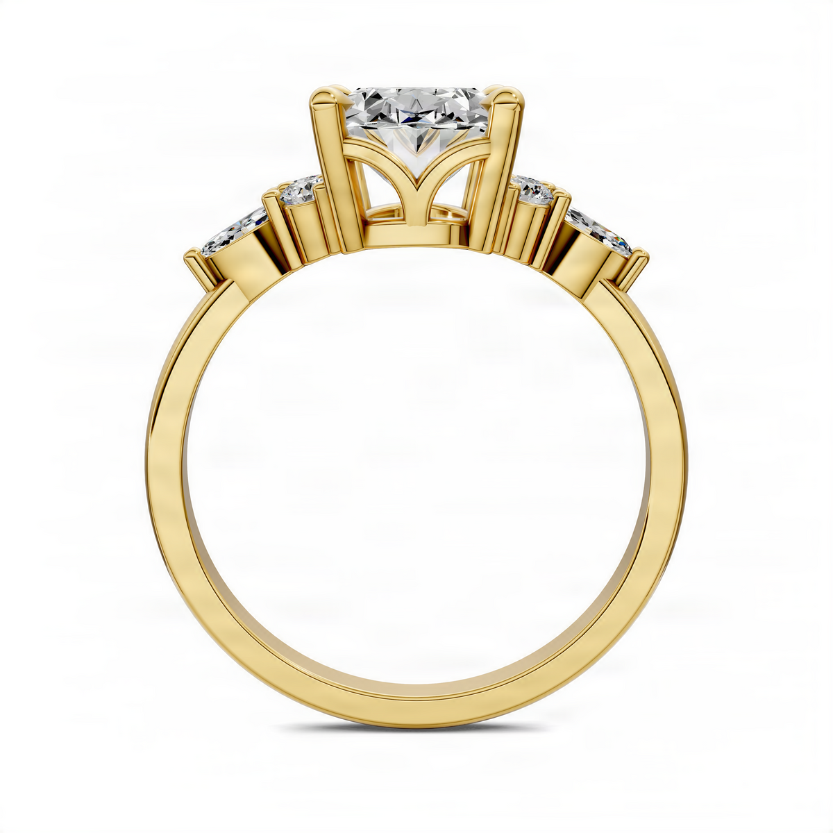 14K yellow gold diamond cluster ring with large center diamond and side stones