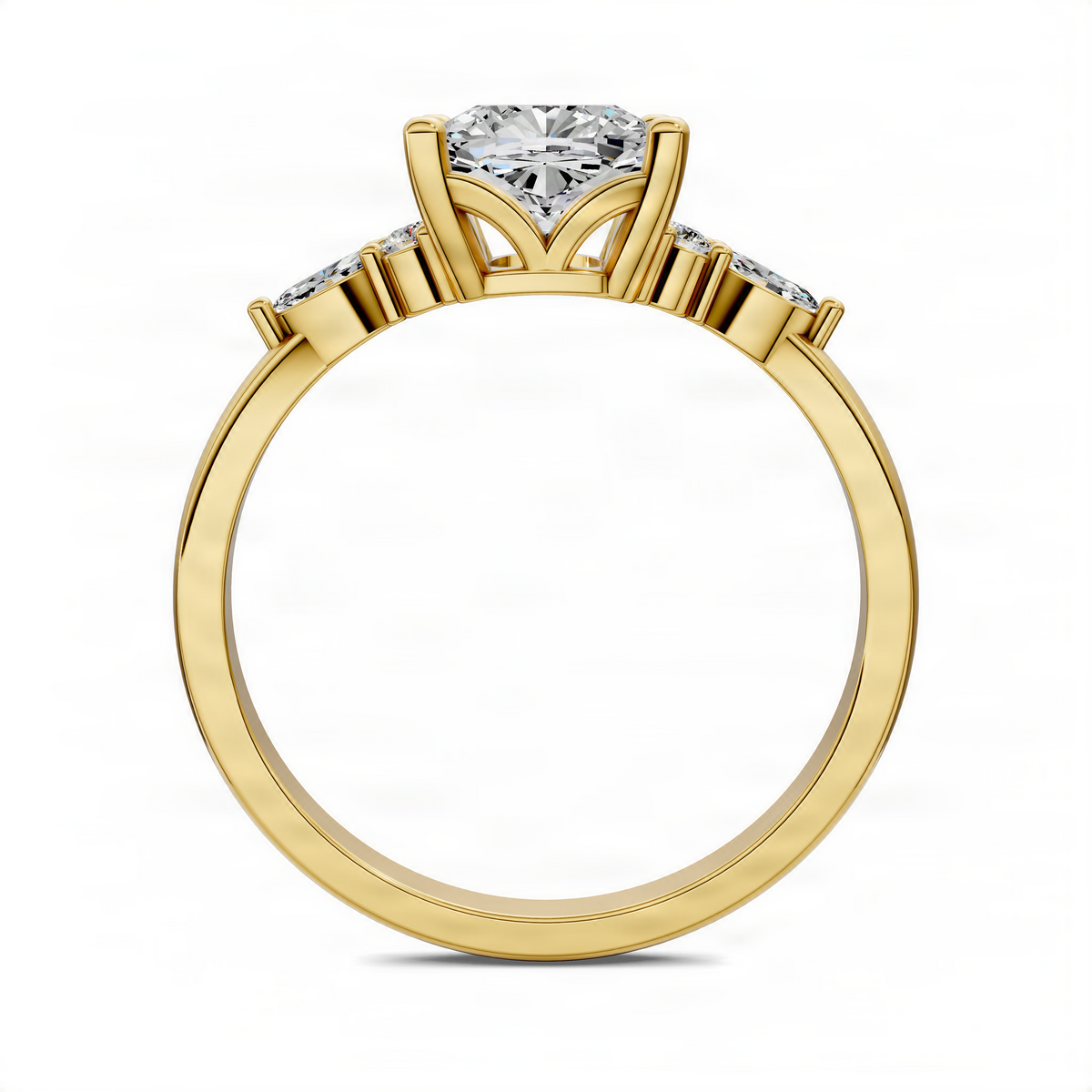 Yellow gold cushion diamond cluster engagement ring with side diamond accents