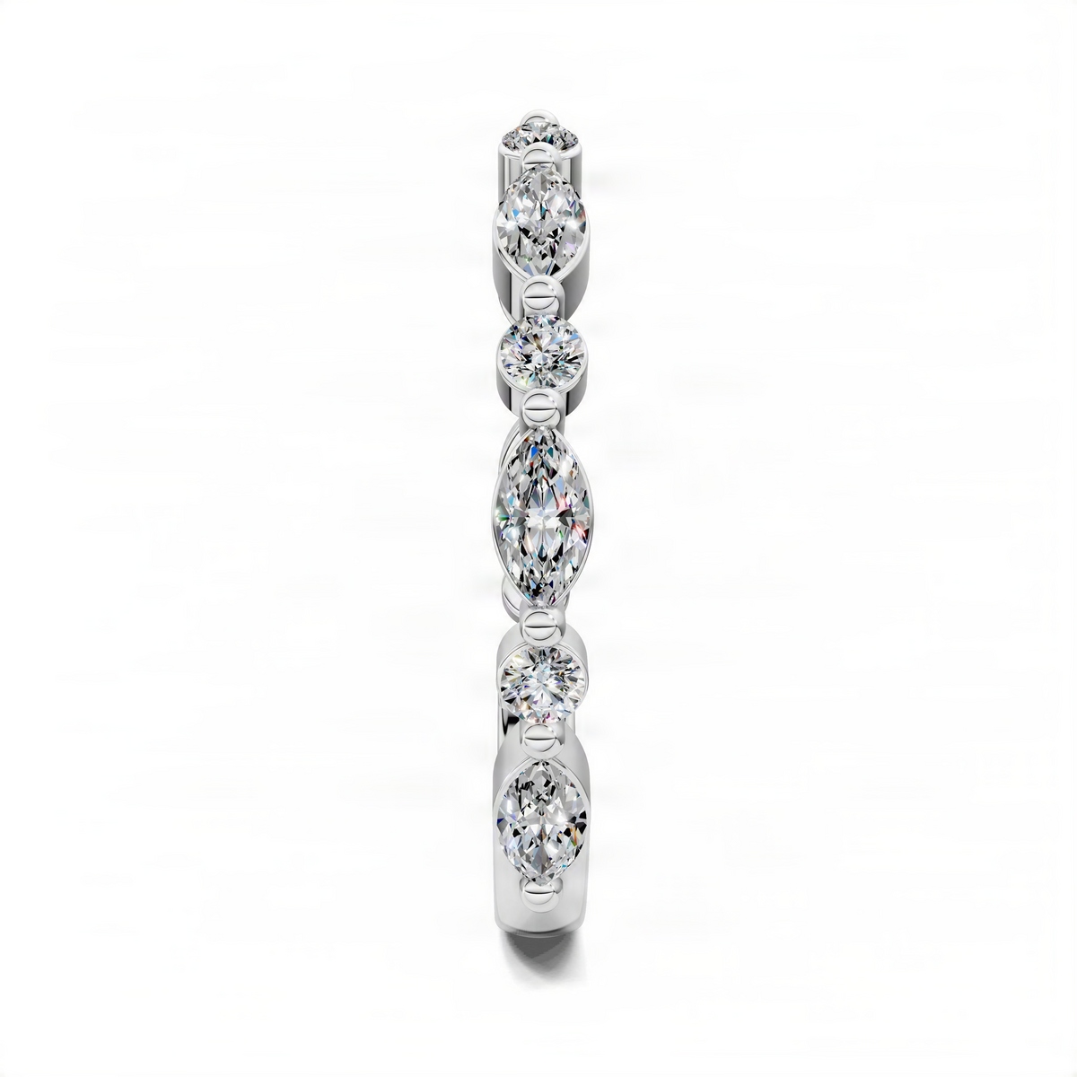 Open diamond ring with marquise and round stones in silver-toned setting