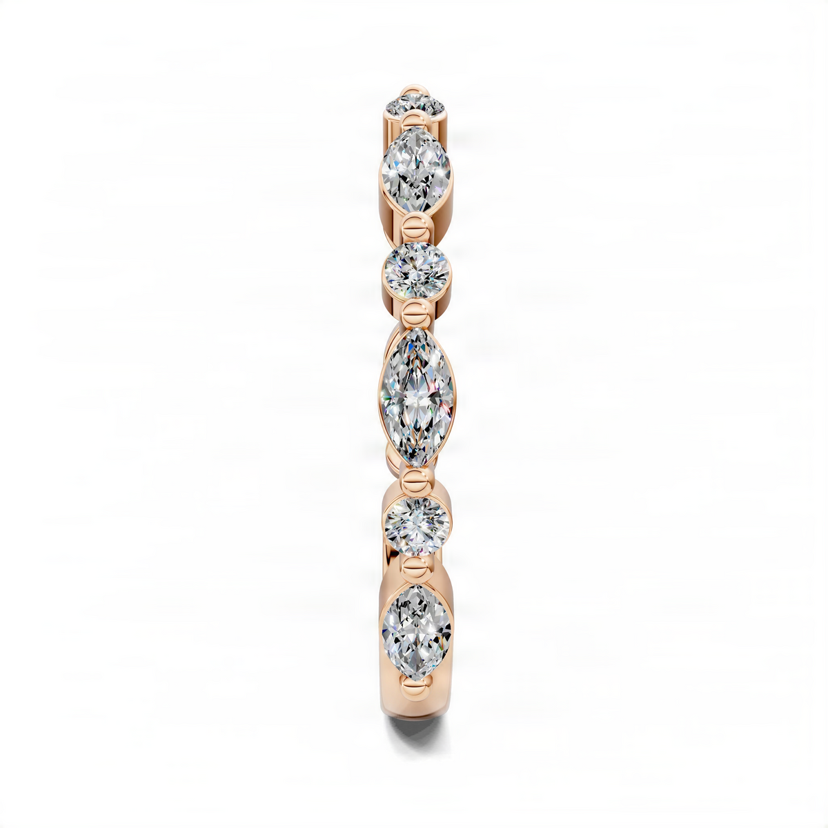 Rose gold open diamond ring with marquise center stones and round diamond accents