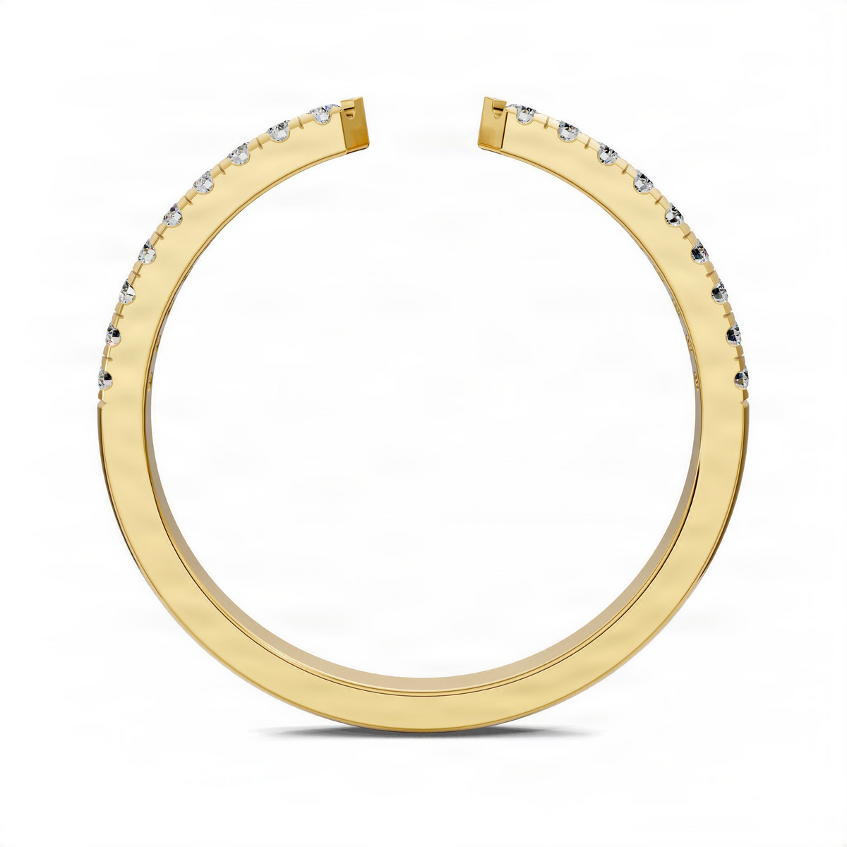 Yellow gold open scalloped diamond ring with small round diamonds along the band