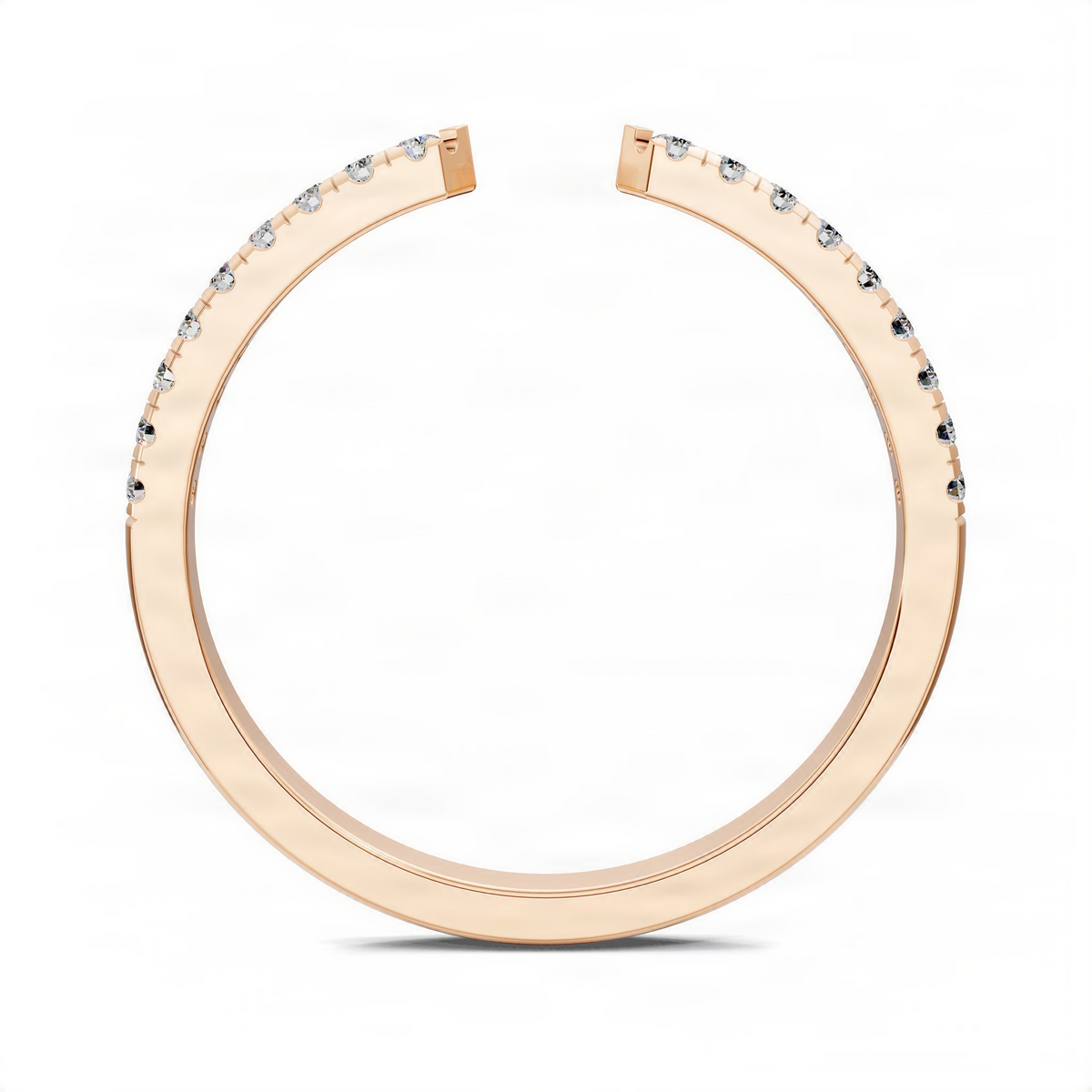 Rose gold open scalloped diamond ring with small round diamonds along the band