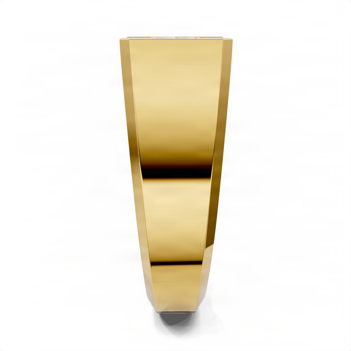 Yellow gold engagement ring band, tall tapered profile with polished finish