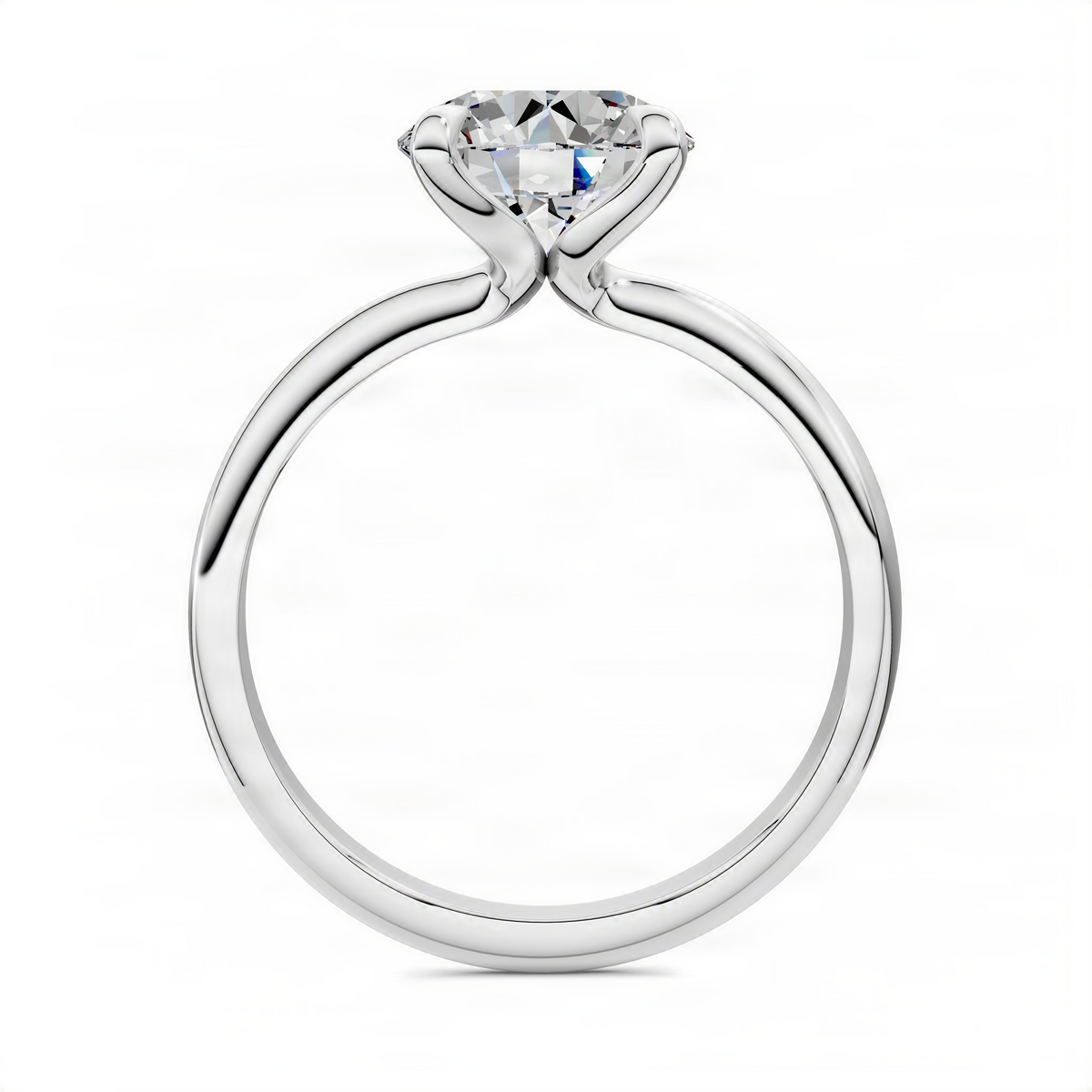 Round solitaire diamond ring with vine-style shoulders and prong-set center stone