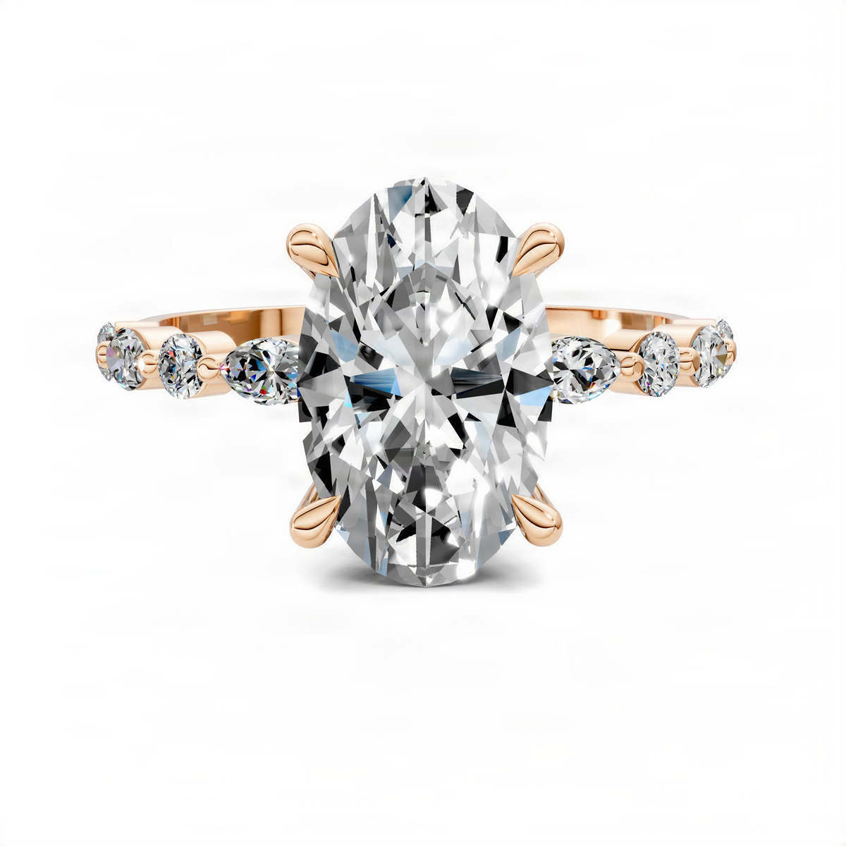Oval diamond ring with hidden halo in yellow gold
