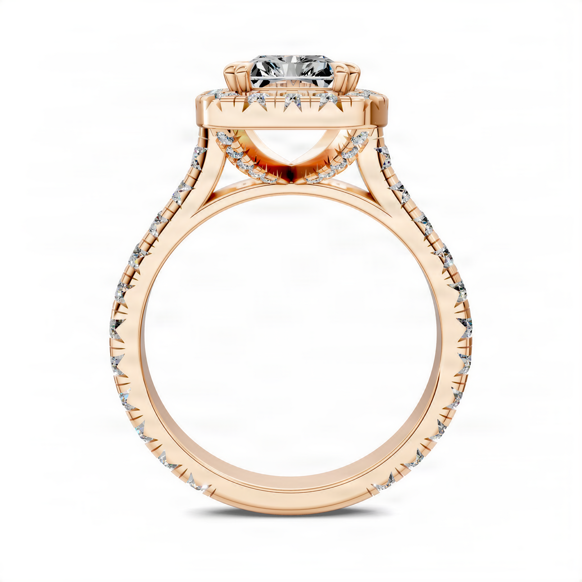 Opes Halo Cathedral ring in yellow gold with round center stone and pavé accents