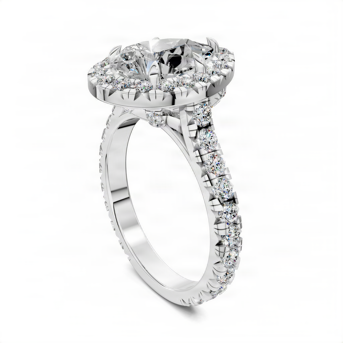 Opes Halo Cathedral Ring in white gold with halo and pavé diamond accents