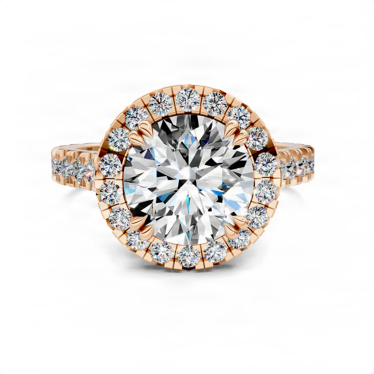 Opes Halo Cathedral Ring with round center stone and pavé halo in rose gold