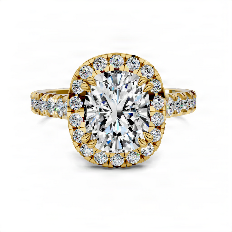 Opes Cushion Halo Cathedral Ring