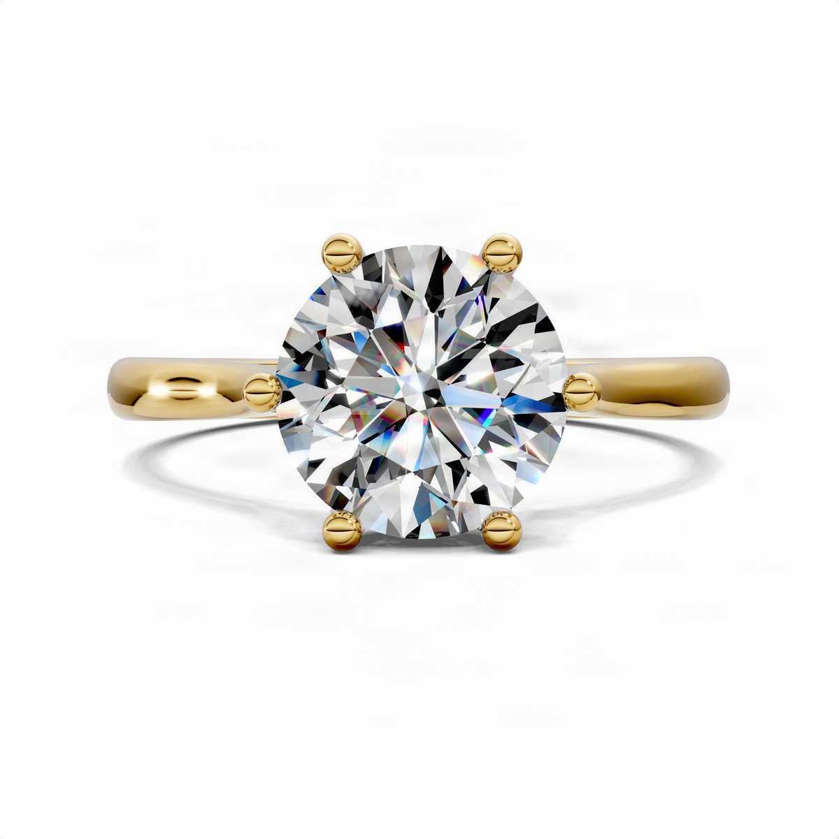 Yellow gold solitaire engagement ring with round center diamond and polished band