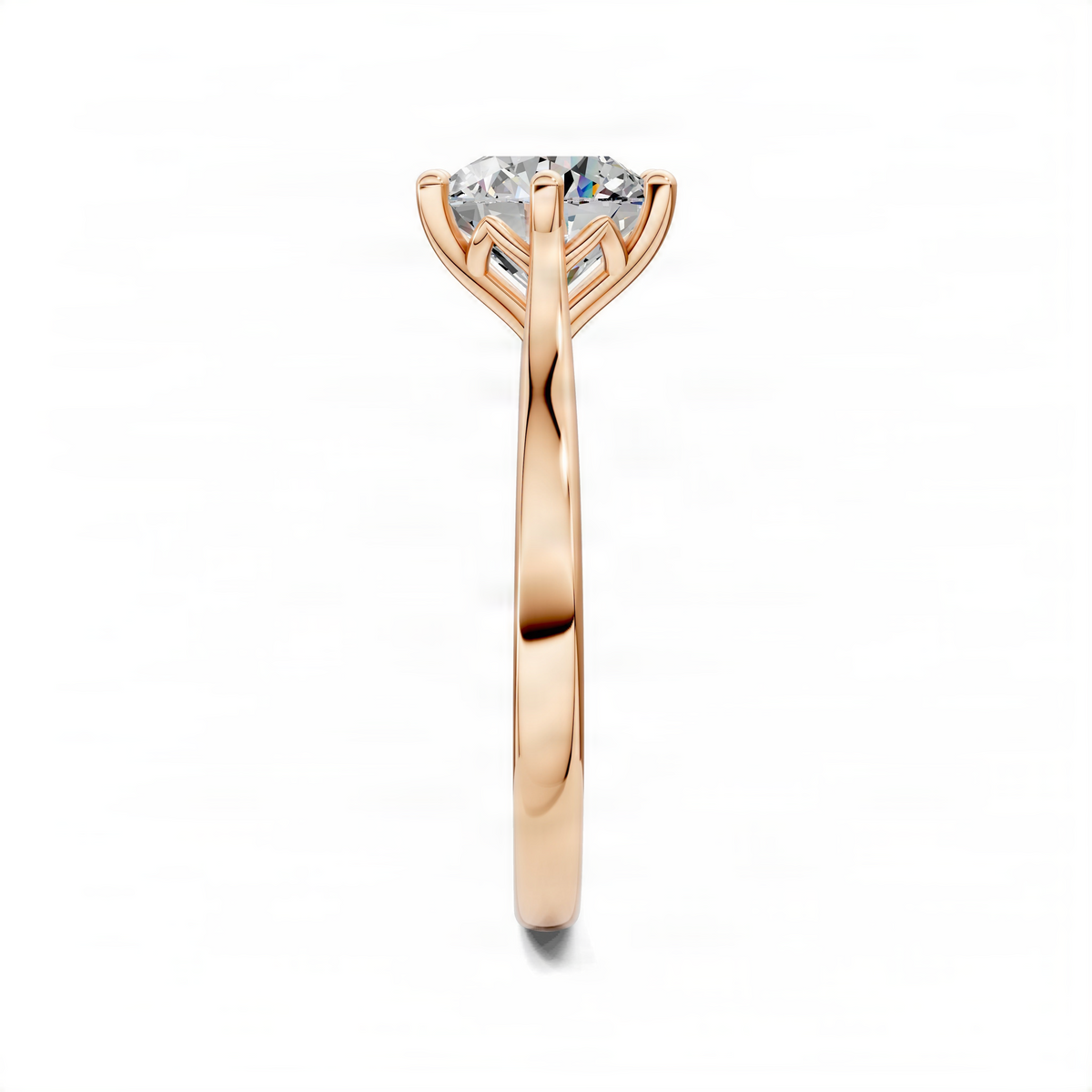 Rose gold solitaire engagement ring with round center stone and 4 prongs