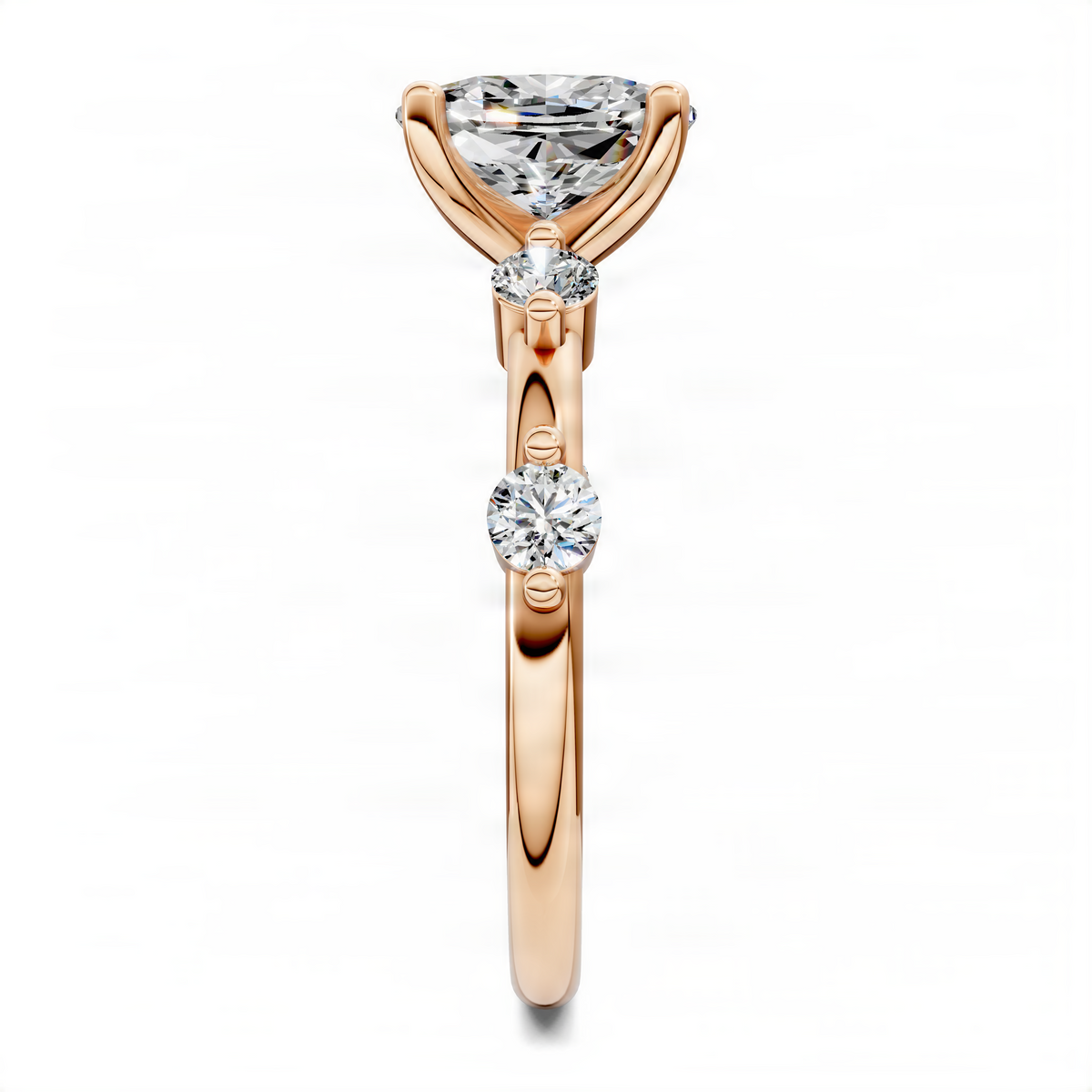 Round diamond accent ring in rose gold with three stacked round stones