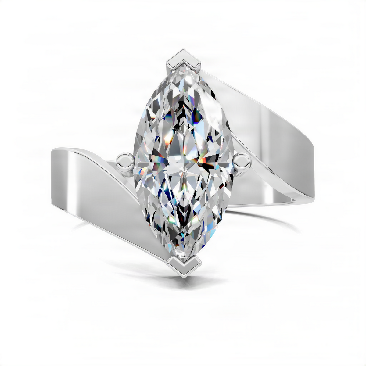 White gold engagement ring featuring large oval diamond with prongs