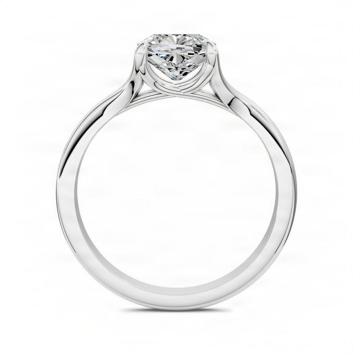 White gold split shank solitaire ring with round diamond-style center stone