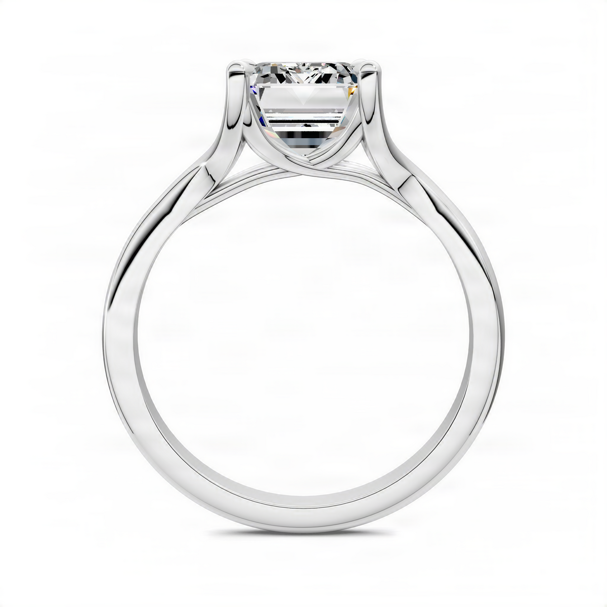 White gold split-shank solitaire ring with square-cut center diamond