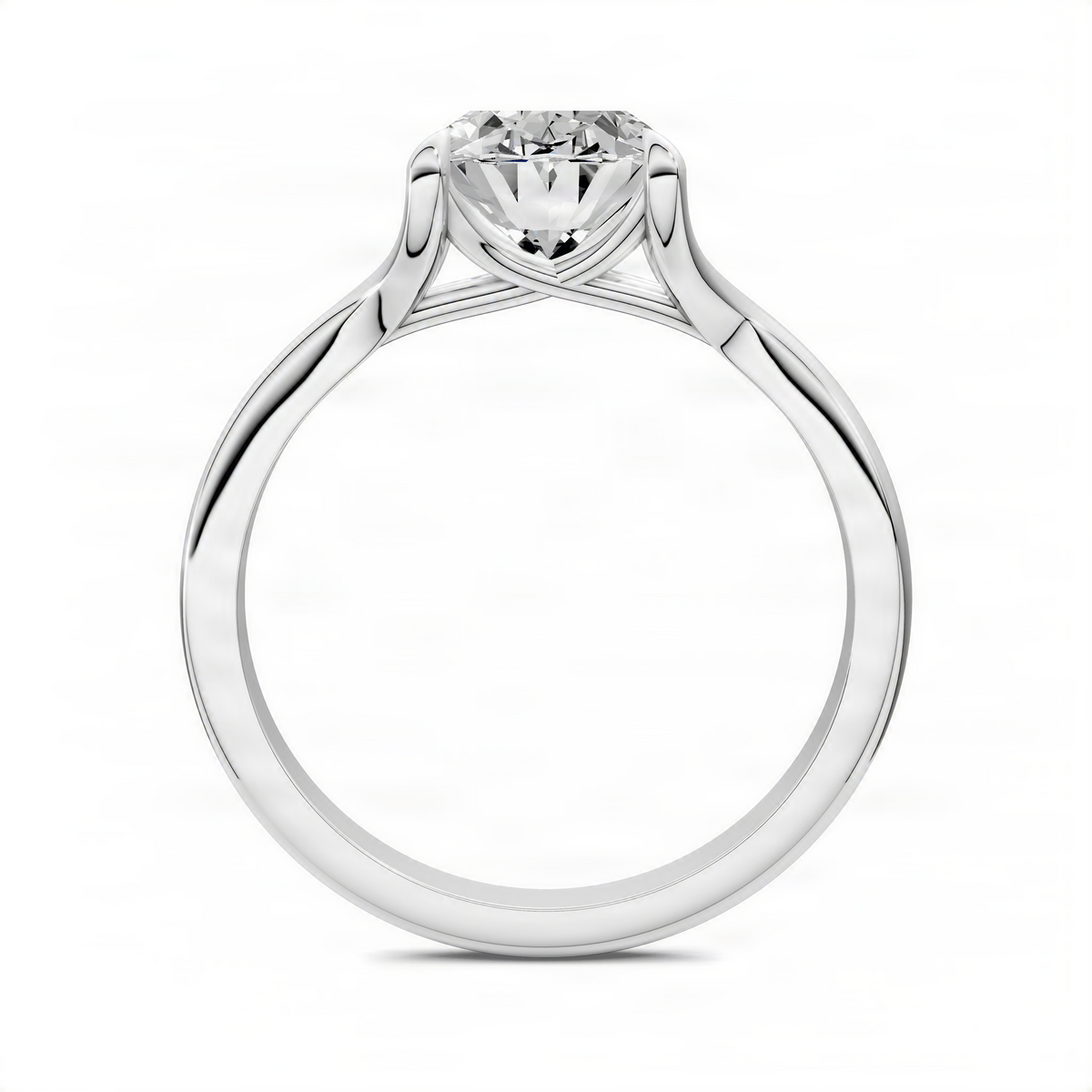 White gold split-shank solitaire ring with round diamond, front view