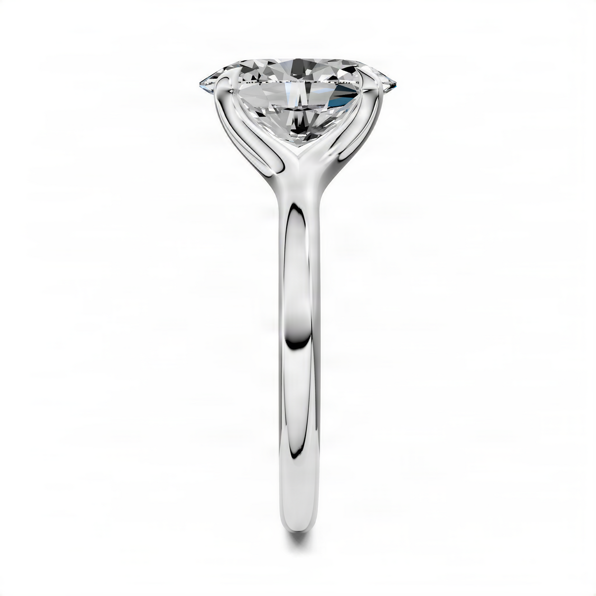 White gold round-cut solitaire ring with split shank and prong-set center stone