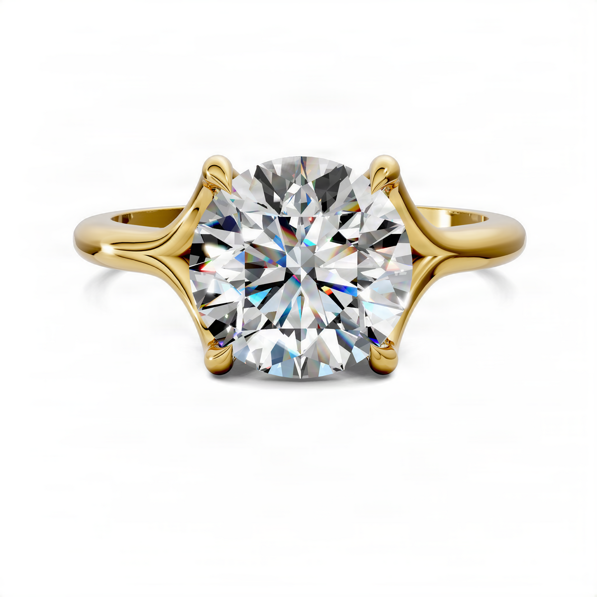 Rose gold split-shank solitaire ring with round diamond center