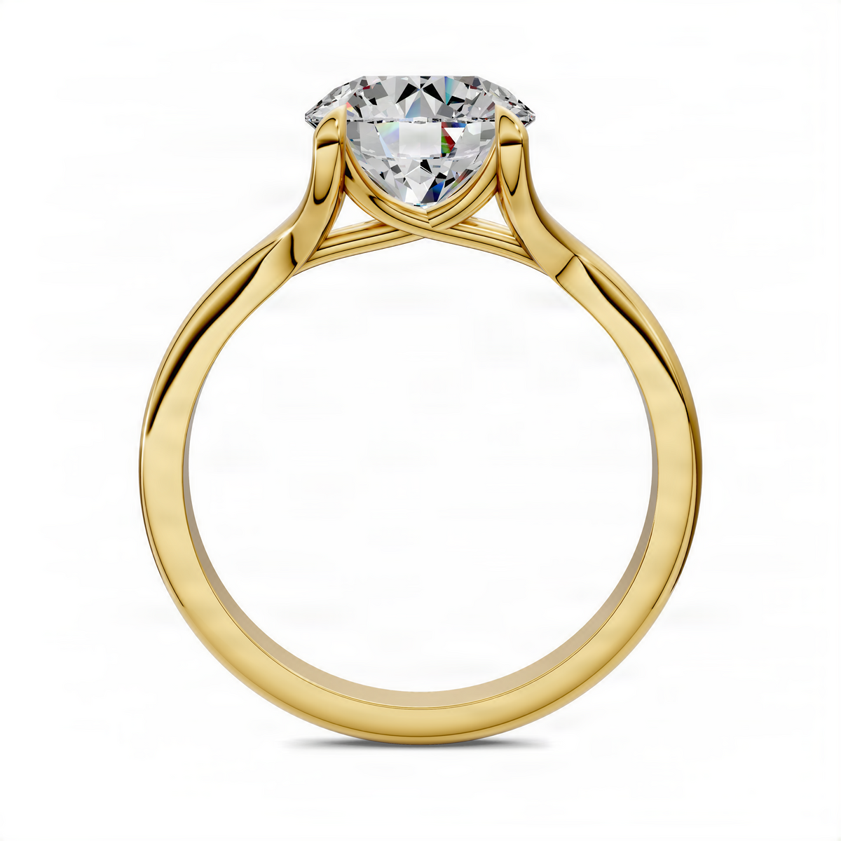 Yellow gold split-shank solitaire ring with round diamond solitaire