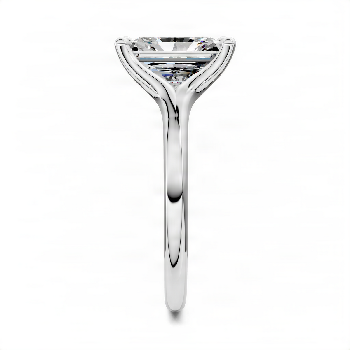 White gold split-shank solitaire ring with clear princess-cut center stone