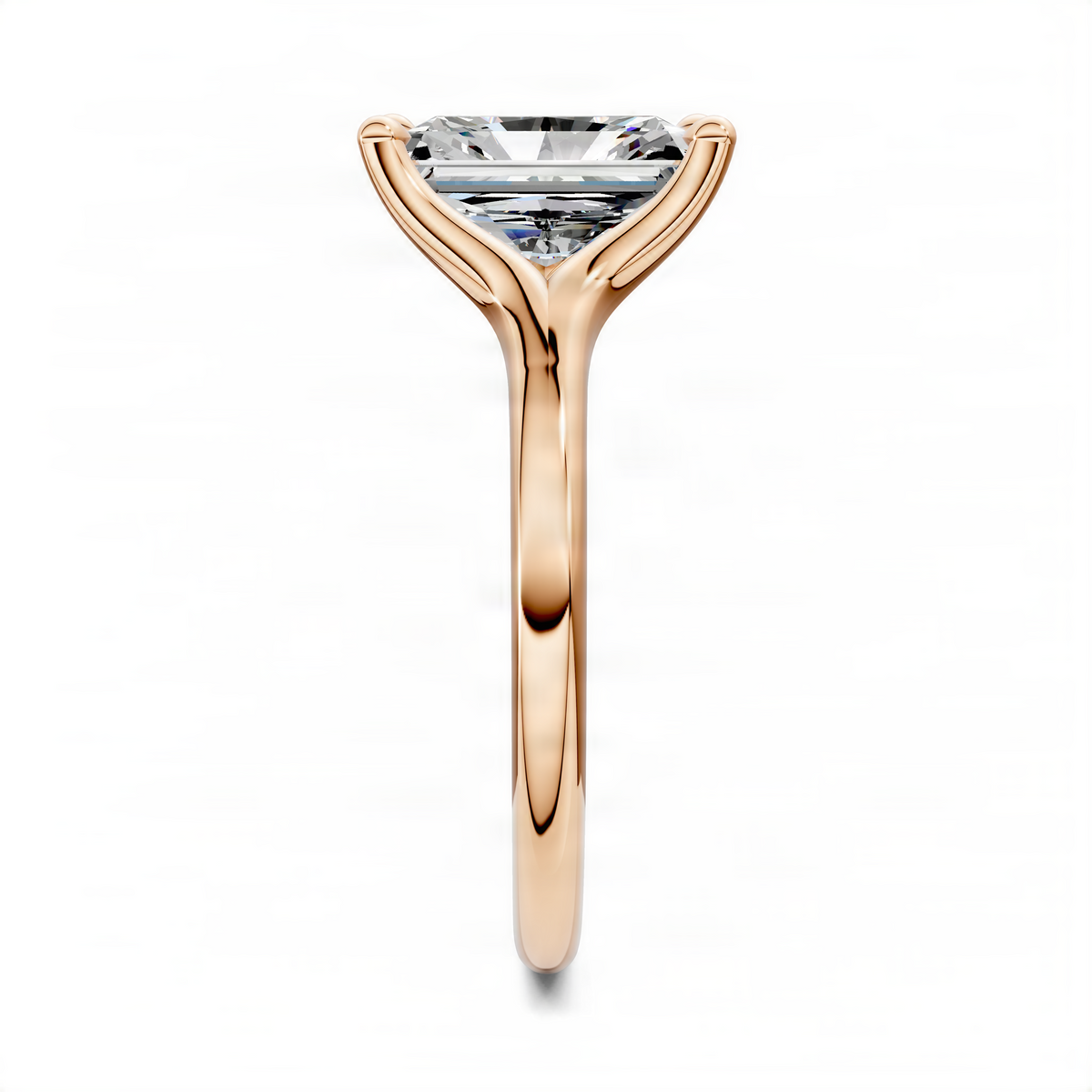 Rose gold split-shank solitaire ring with square prong-set center stone