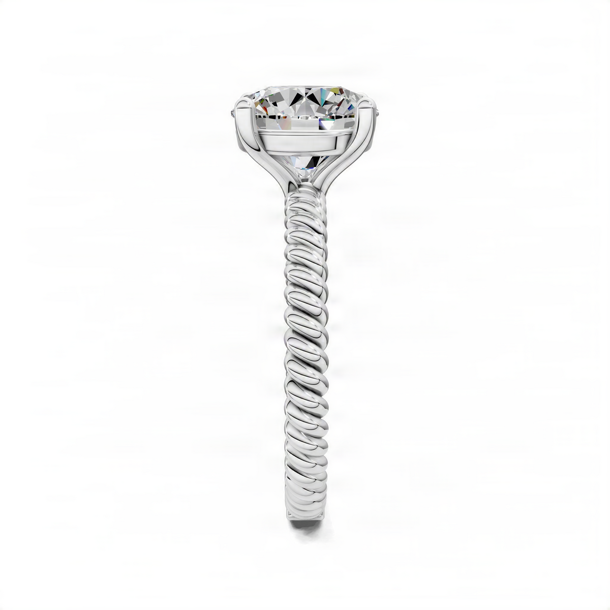 Silvertone twisted rope solitaire engagement ring with round center stone