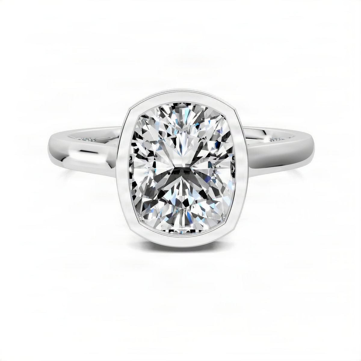 14K white gold bezel halo ring with round center diamond and slim band