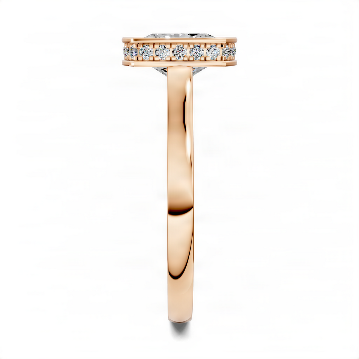 Opes bezel halo ring in yellow gold, side profile