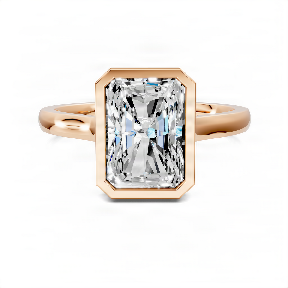 Yellow gold bezel halo ring with square center diamond and wide polished band