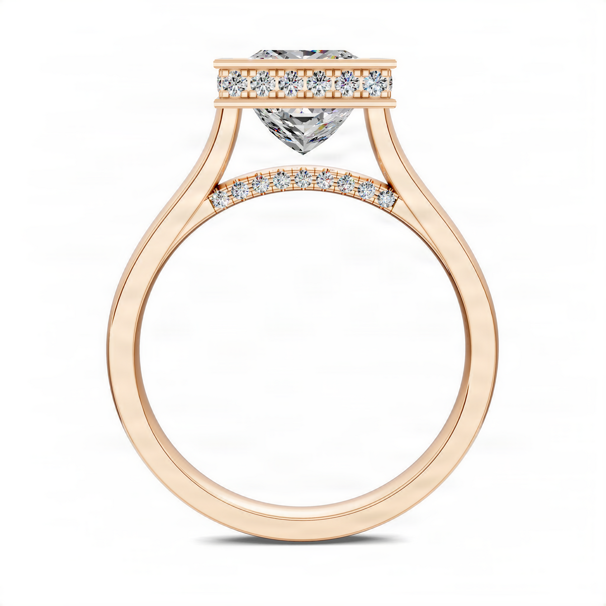 Opes princess halo ring in rose gold with pavé diamond accents