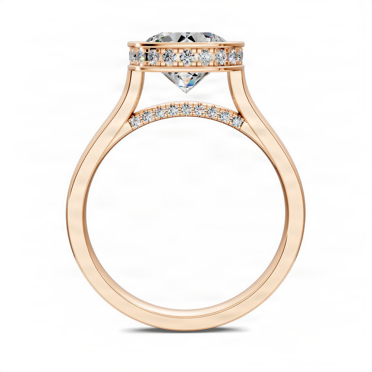 Opes round bezel halo ring in yellow gold with round center stone