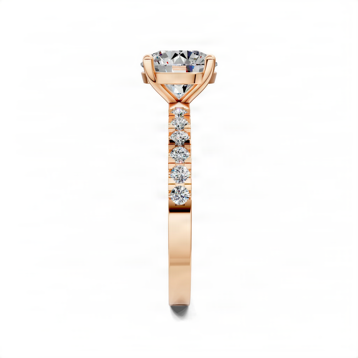 Rose-gold round solitaire engagement ring with petite pave band