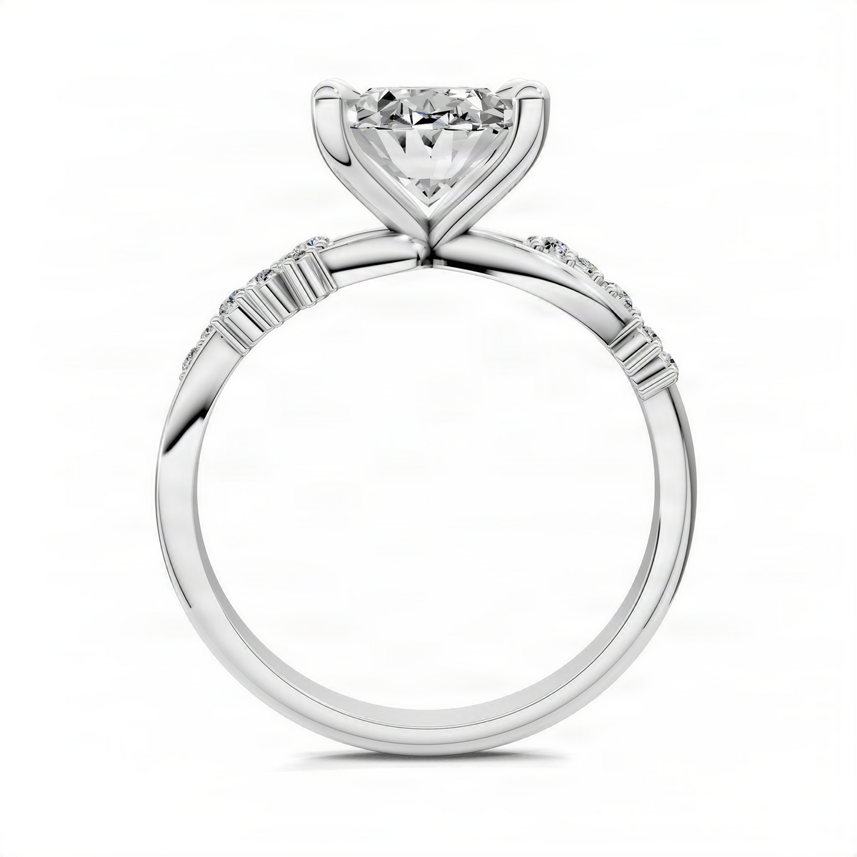 Floral engagement ring in white gold with round center stone and pavé accents