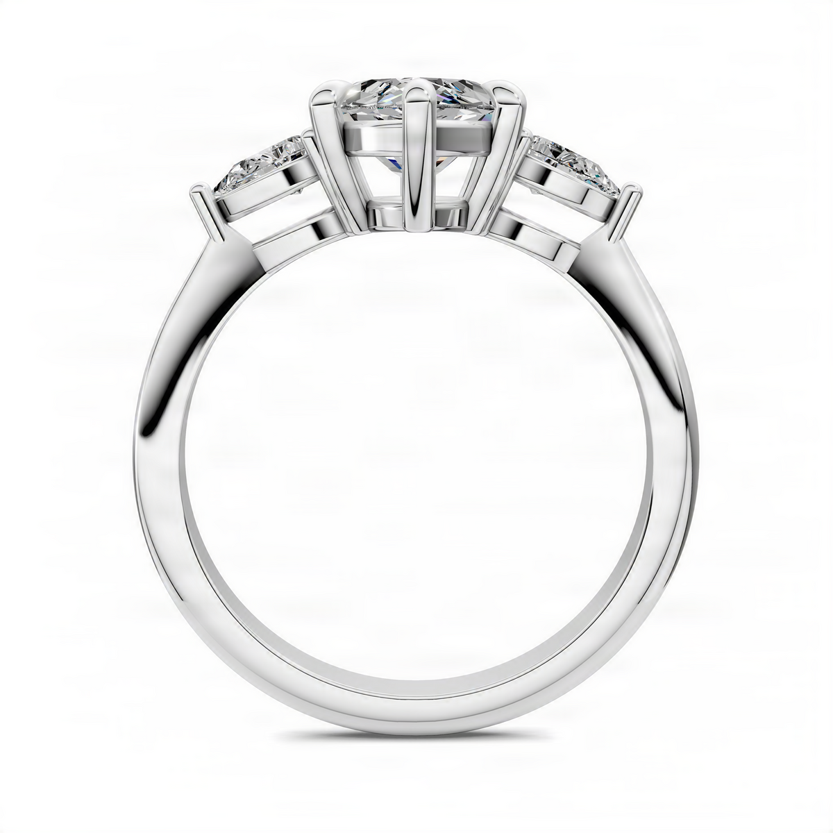 Three-stone marquise ring in white metal with prong-set center and side diamonds
