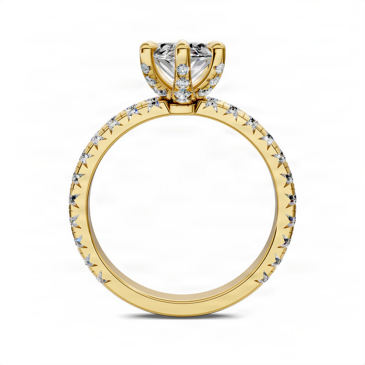 Opes Marquise Claw Accent Ring in yellow gold with marquise-cut center and pavé stones