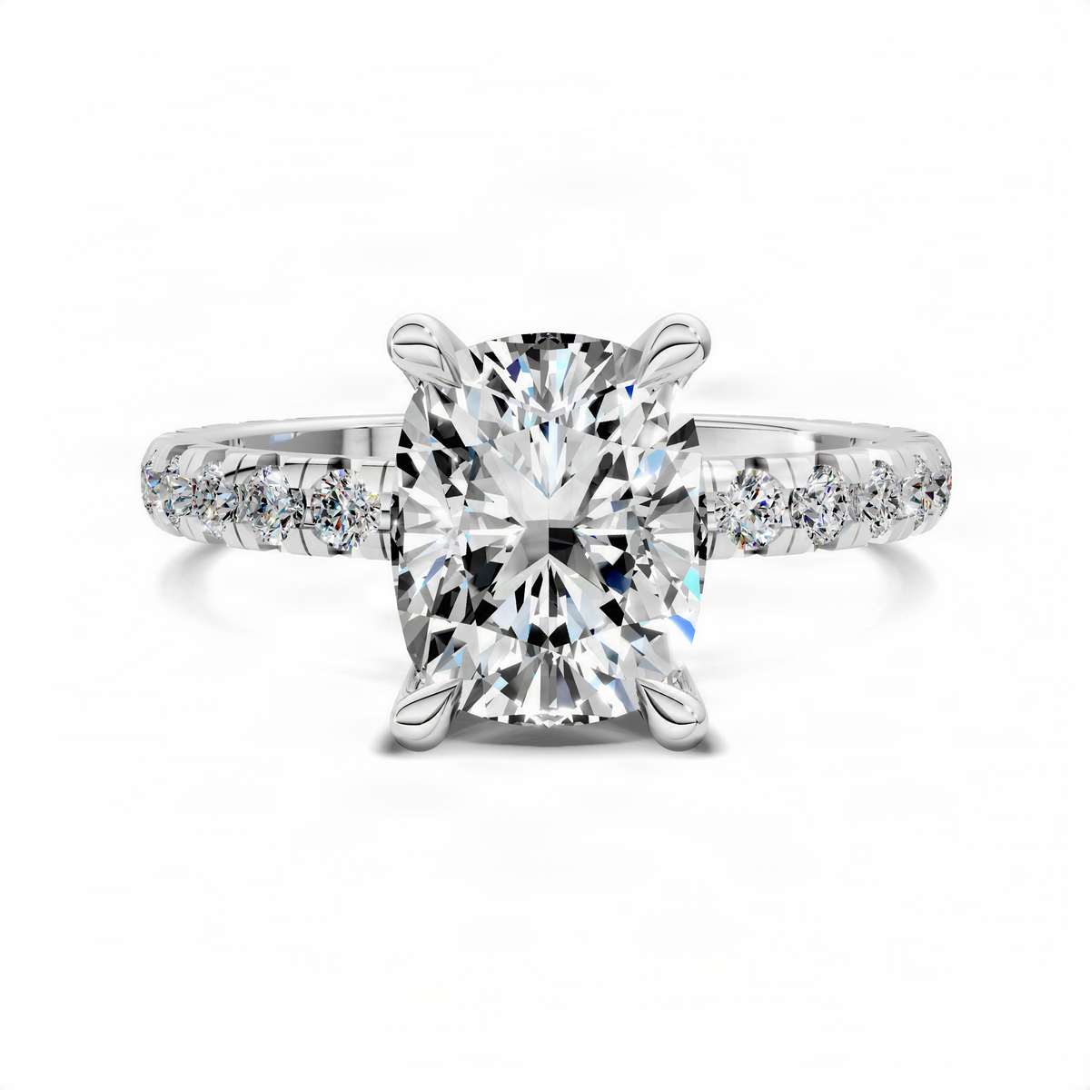 Opes cushion claw accent ring with cushion-cut center stone and pavé band