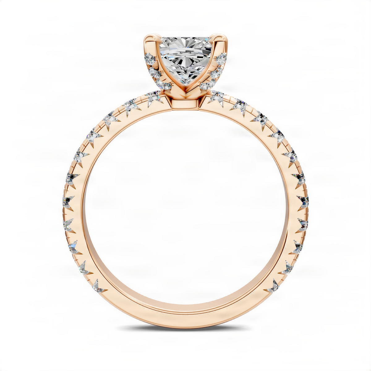 Opes cushion-cut ring in rose gold with claw setting and pavé accent shank