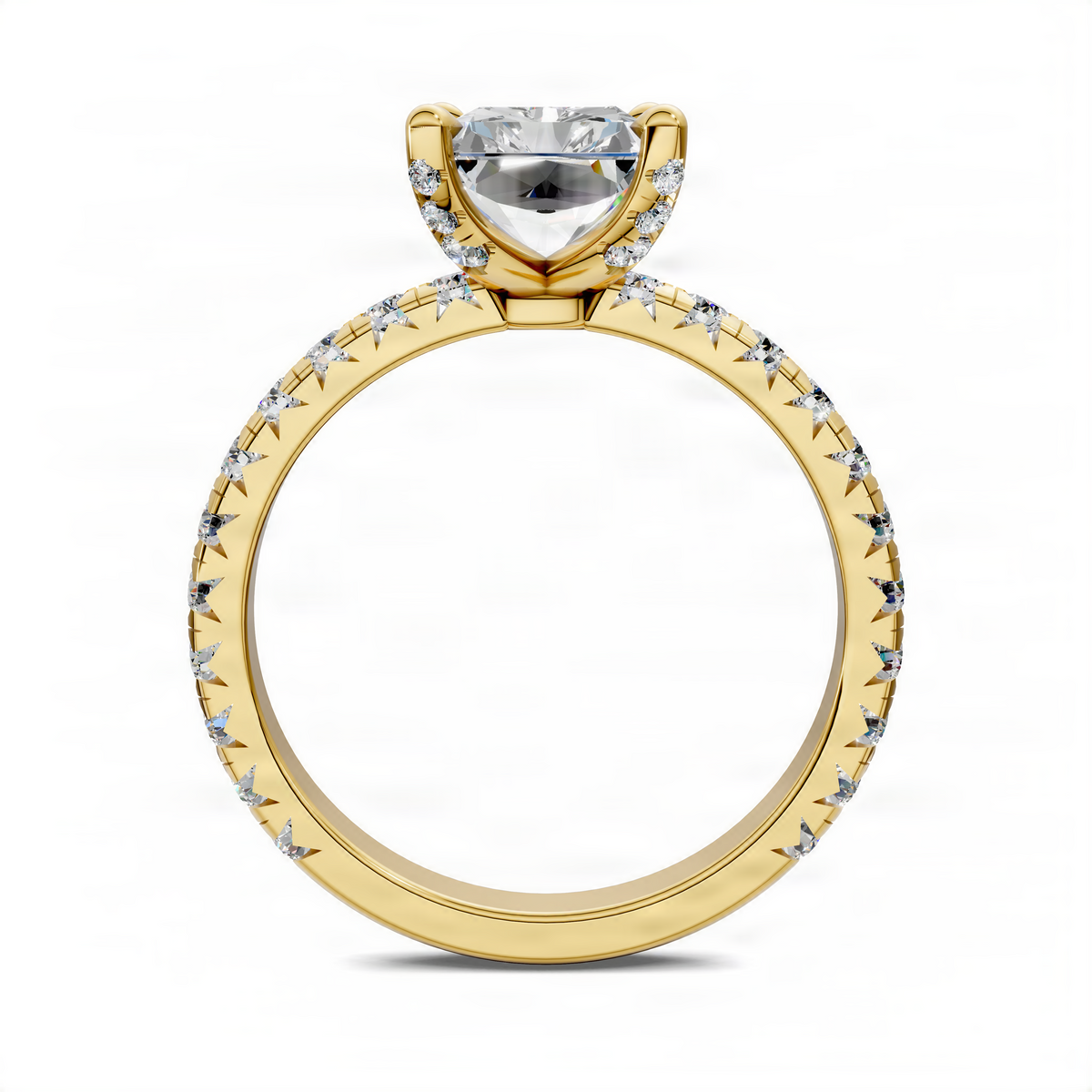 Gold claw accent ring with round center stone and pavé shoulder accents