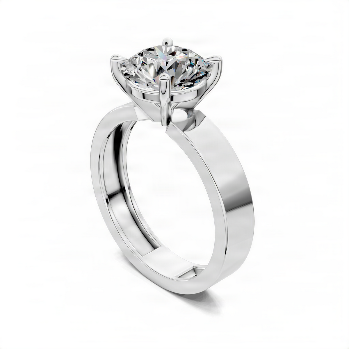 Round solitaire engagement ring with bright white center stone and open prong setting