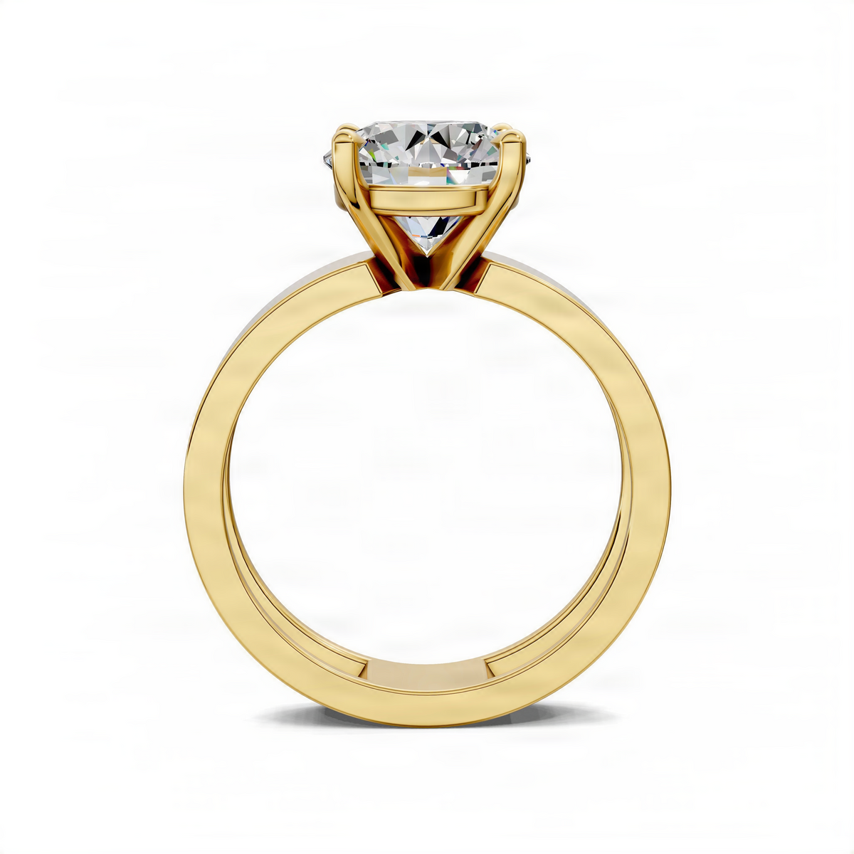 Yellow gold round solitaire engagement ring with a raised clear center stone
