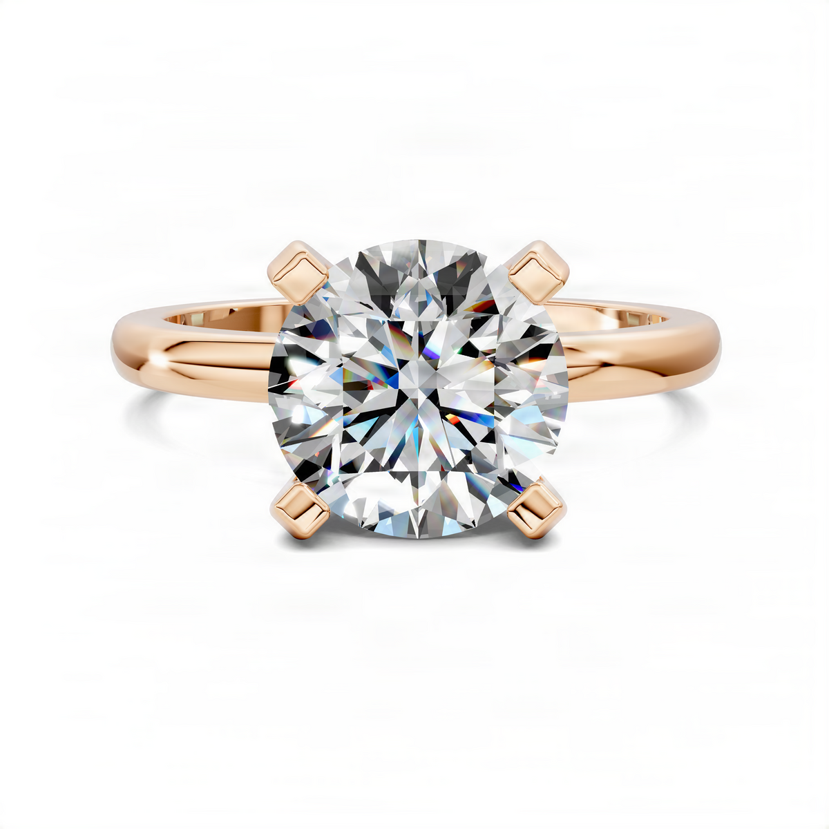 Rose gold round solitaire ring with large round center diamond and four-prong setting