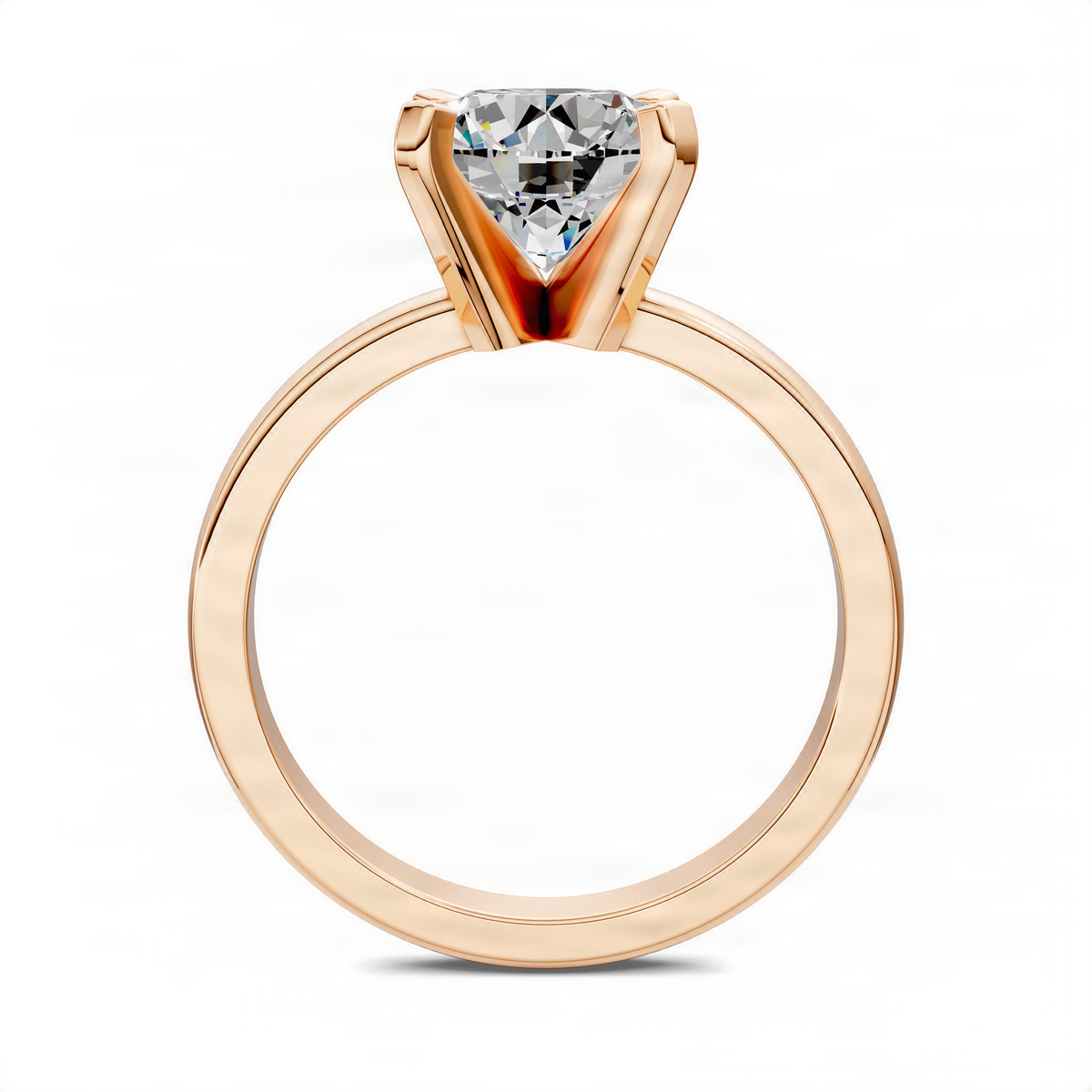 Rose gold round solitaire diamond ring, center stone view
