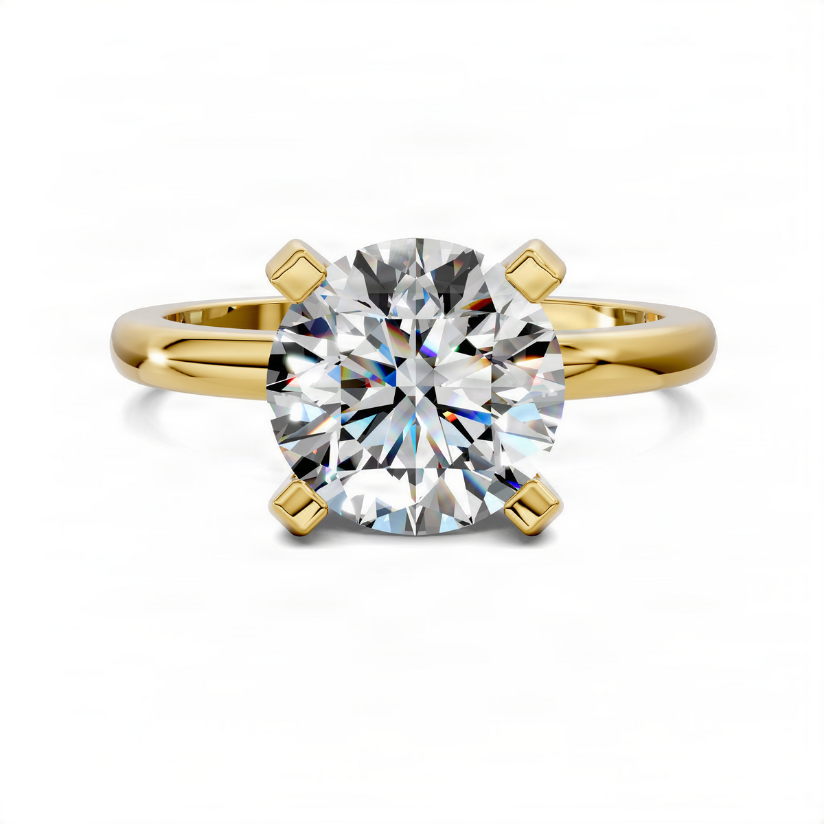 Round solitaire diamond ring in yellow gold with large round center stone