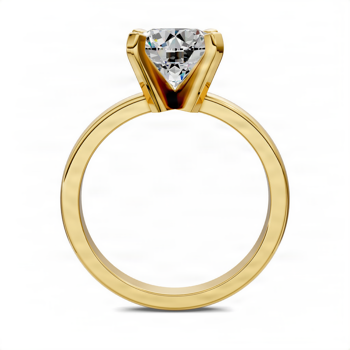 Yellow gold round solitaire diamond ring, center stone view