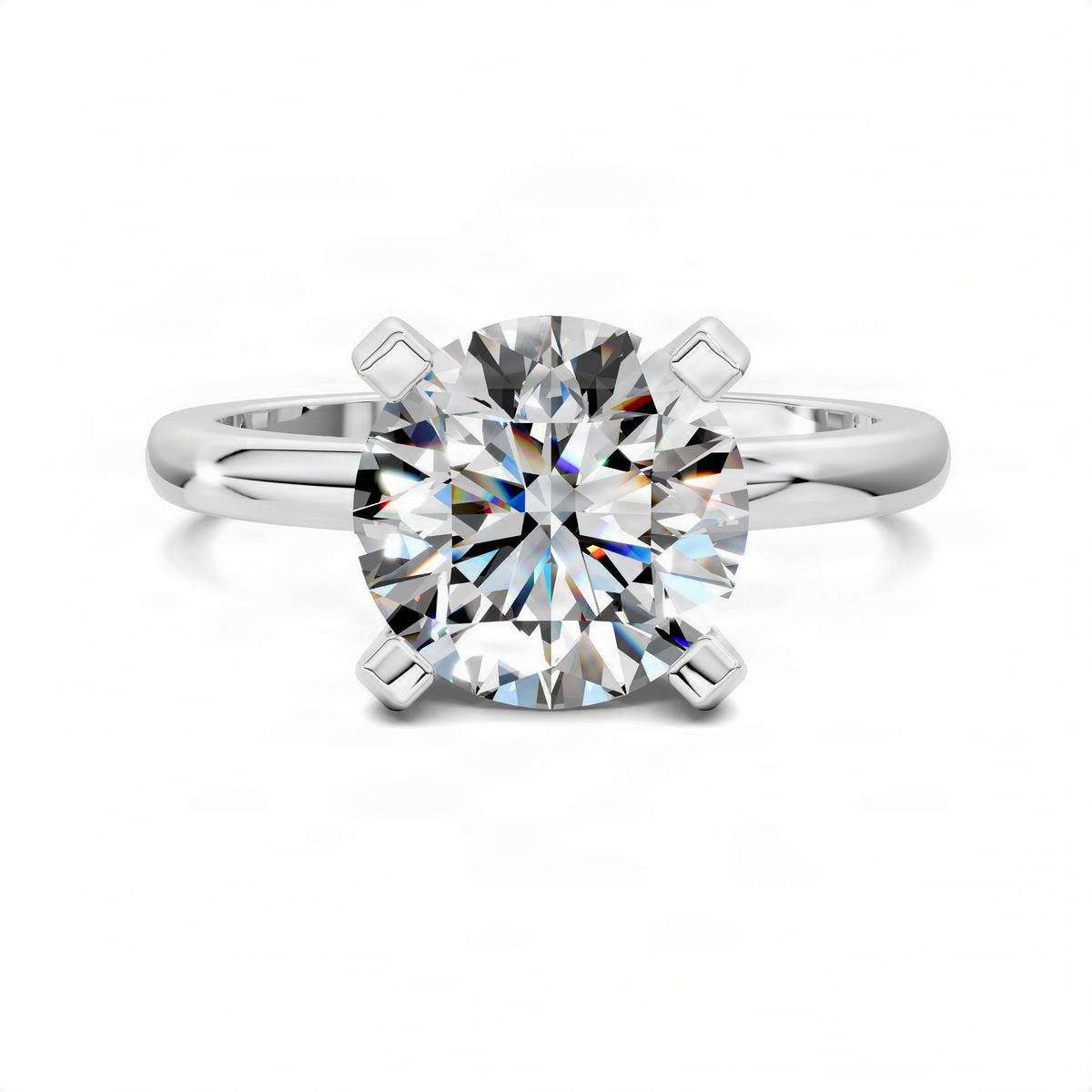 White gold round solitaire diamond ring with four-prong setting
