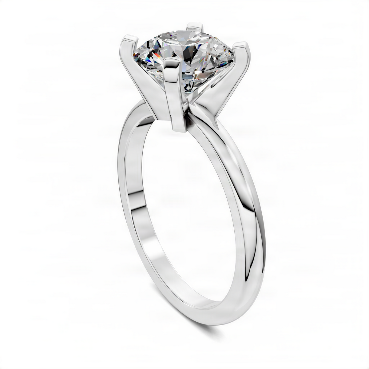 White gold round solitaire diamond ring with four-prong setting