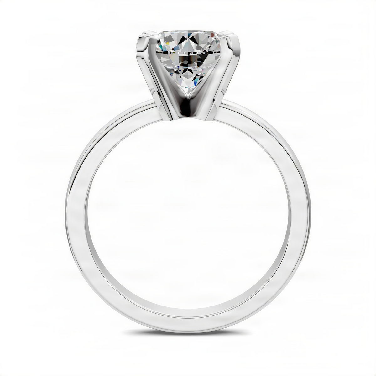 Platinum-look round solitaire diamond ring with four-prong setting