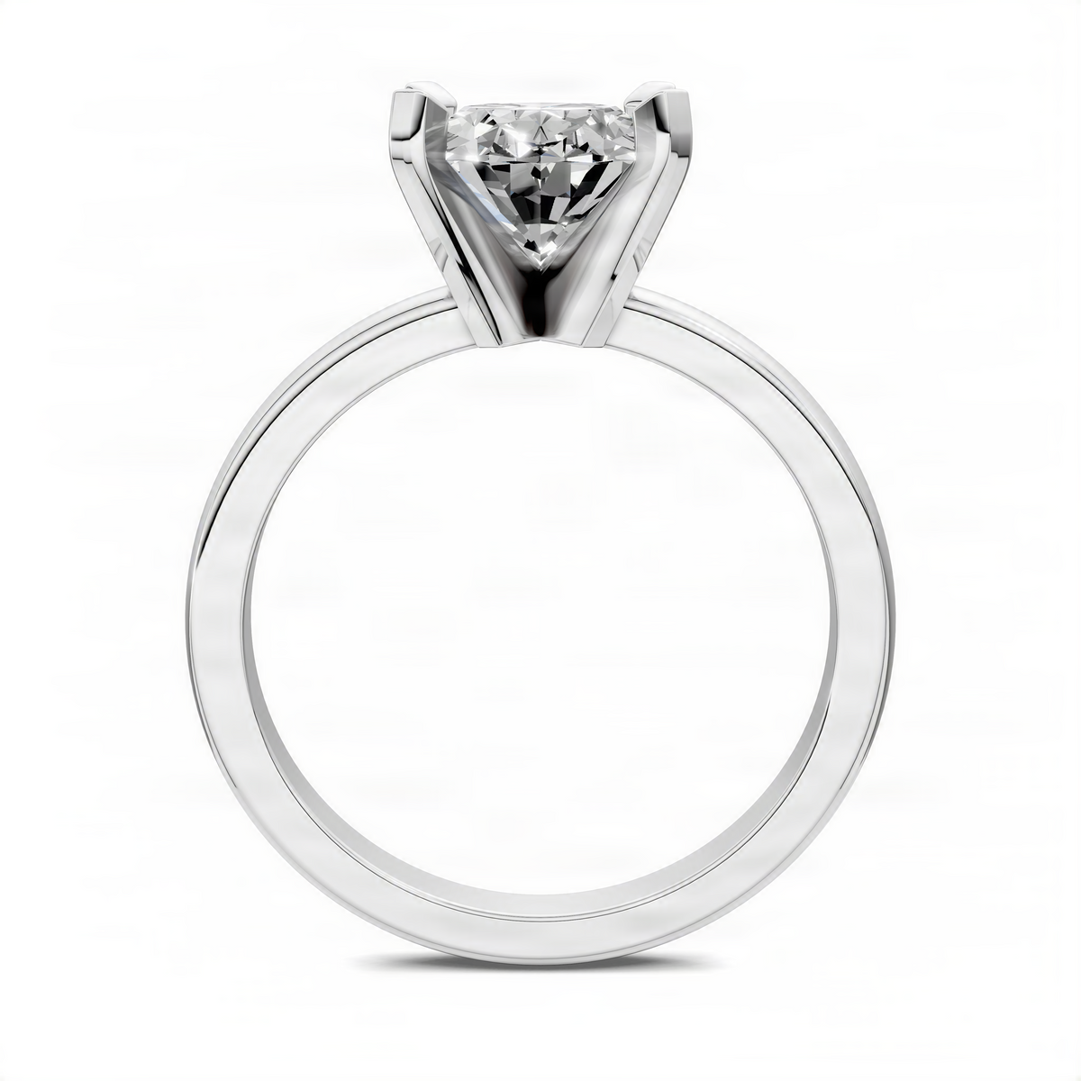 White gold oval center stone solitaire ring, side profile with raised head