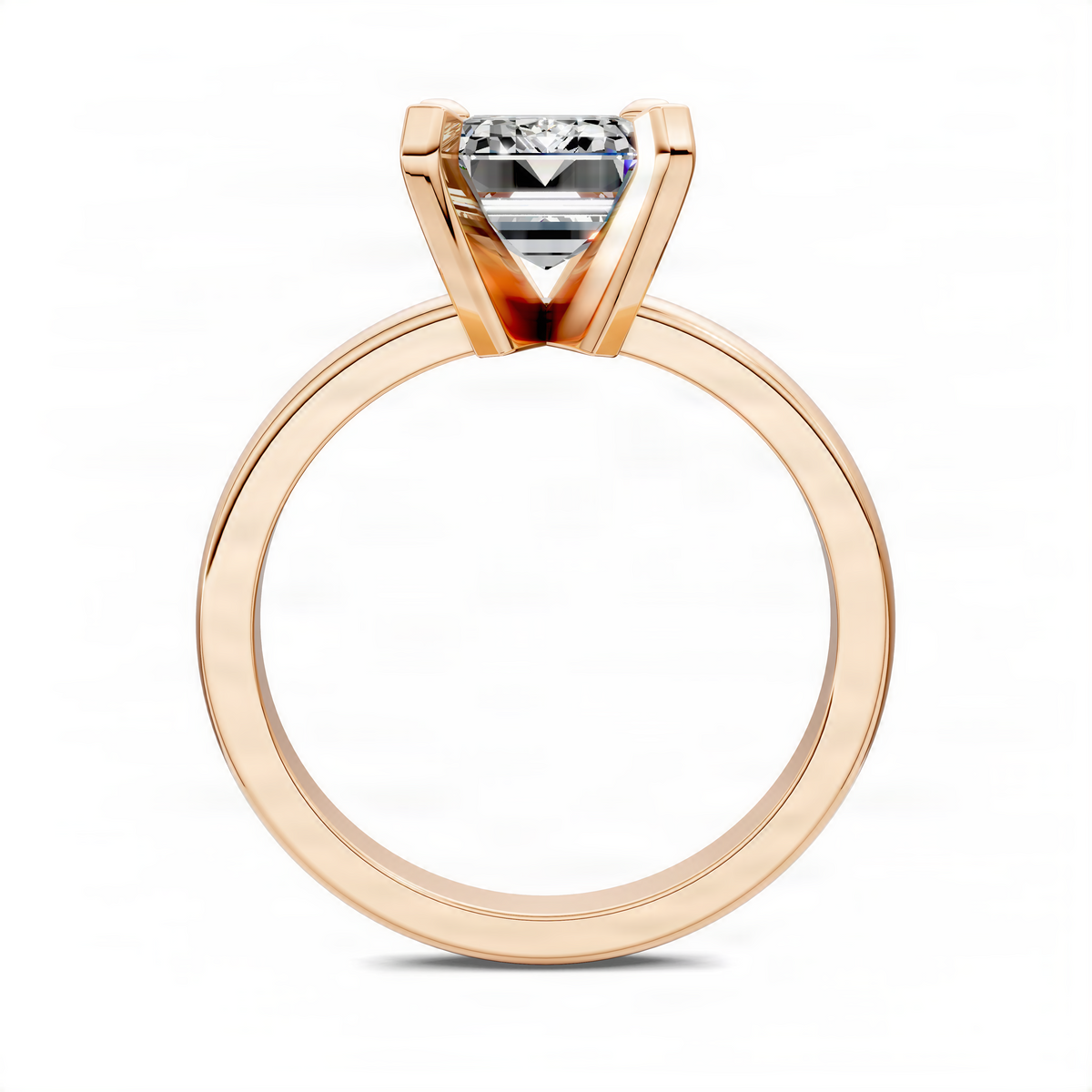 Rose gold solitaire ring with square-cut clear center stone