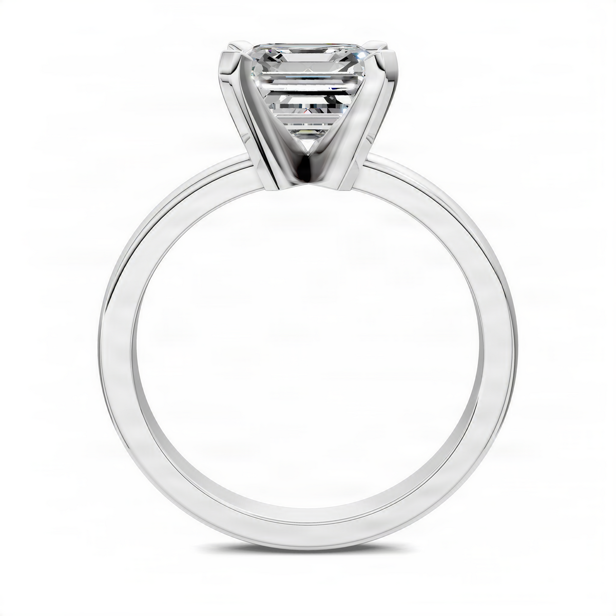 White gold solitaire ring with Asscher-cut center stone and round band